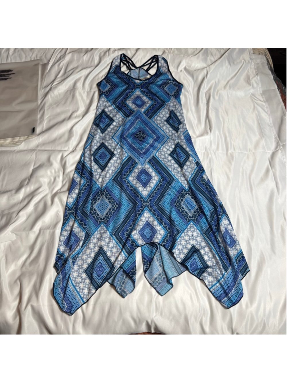 Women's Perception Concept Blue White Asymmetrical Dress L